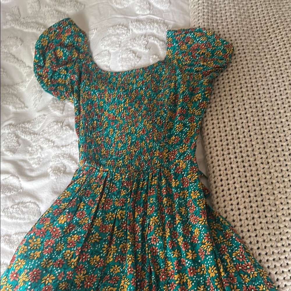 Easel Teal and Yellow Floral Dress - Picture 3 of 7